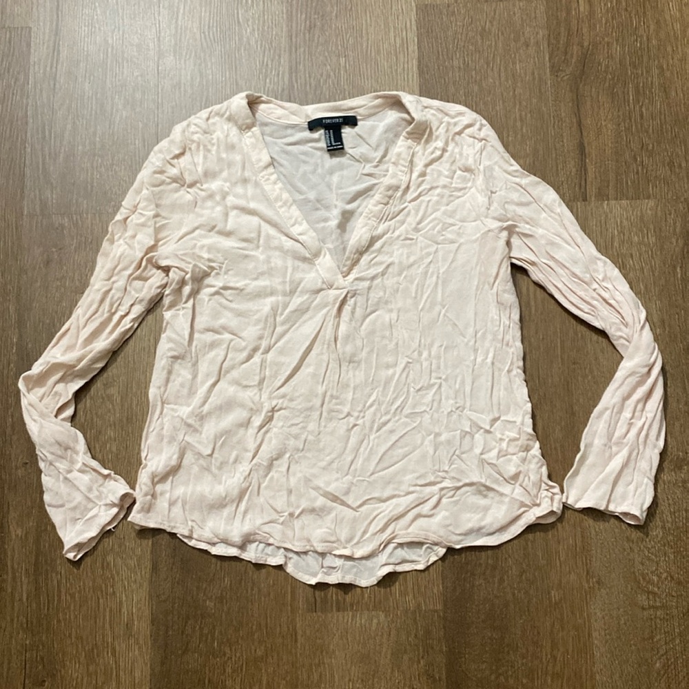 medium forever 21 ballerina pink deep v neck collar shirt high low